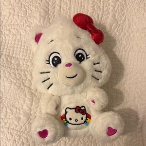 Hello Kitty/Care Bear Plush with Red Bow and Rainbow